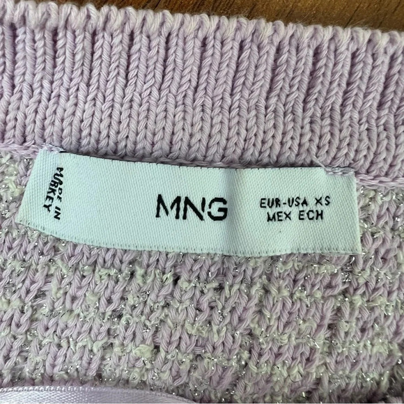 Mango Tweed Metallic Cardigan Sweater Lady Jacket Lavender Silver Size XS - Picture 10 of 13